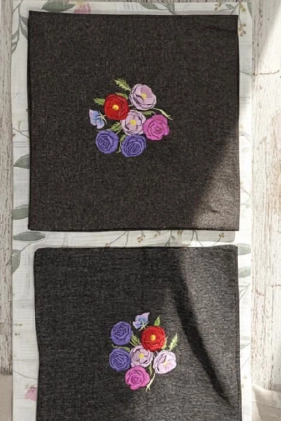 Black Pillow with Blue and Pink Floral Embroidery