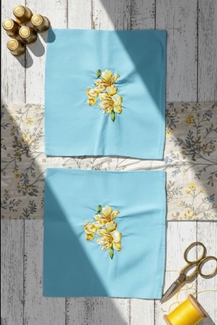 Light Blue Fabric with Yellow/Cream Flowers
