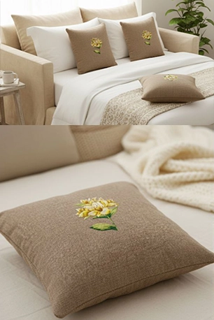 Beige/Tan Pillow with Yellow Mums