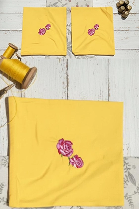 Sunny Yellow Fabric with Pink Rosebuds