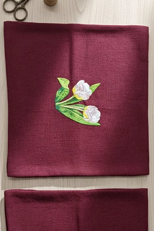 Maroon/Burgundy Fabric with White Tulips