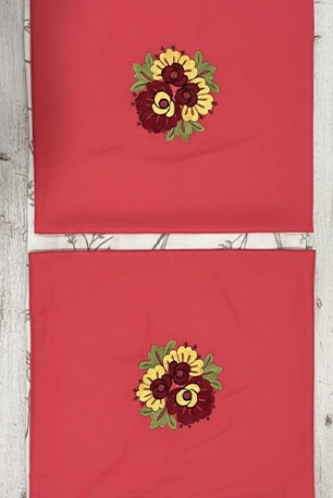 Red Fabric with Autumnal Floral Bouquet